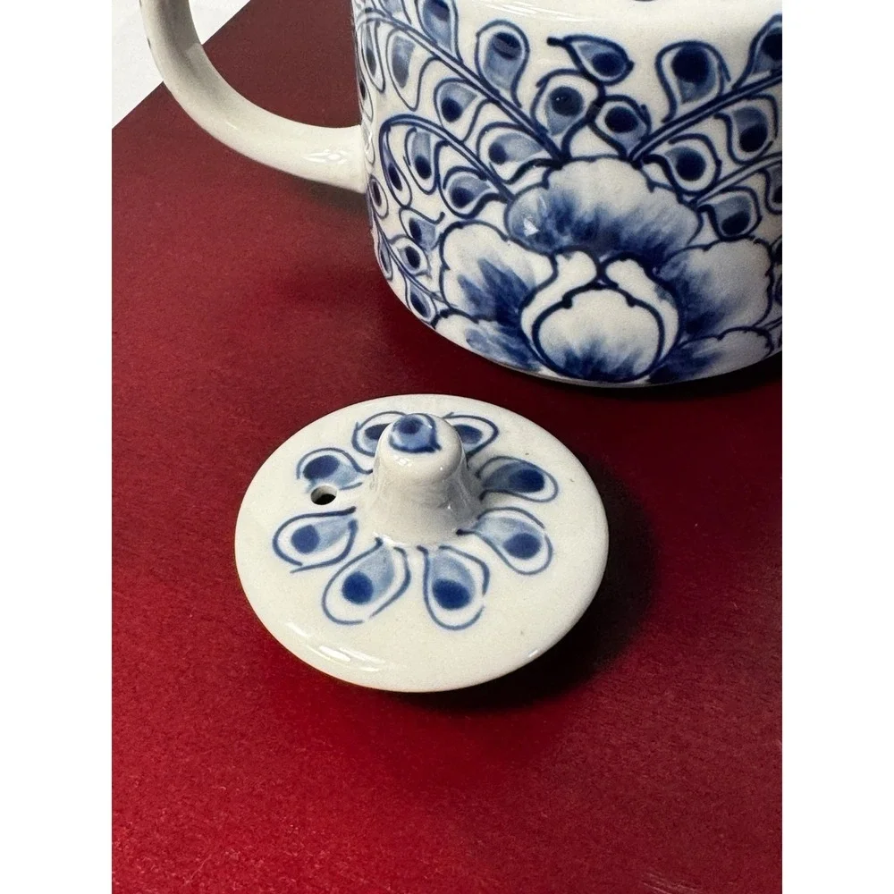 Blue and White Floral Tea-for-One Set Delft Style Tea Pot and Cup